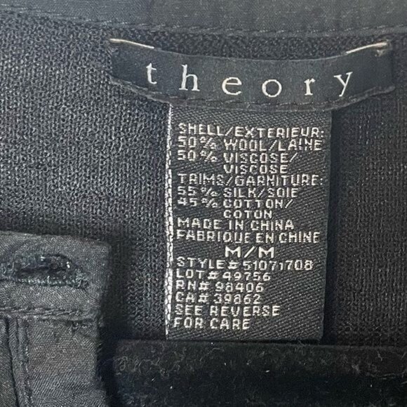 Theory Black Wool Blend Henley Long Sleeve Blouse Pleated Yoke Top Medium - Picture 4 of 8